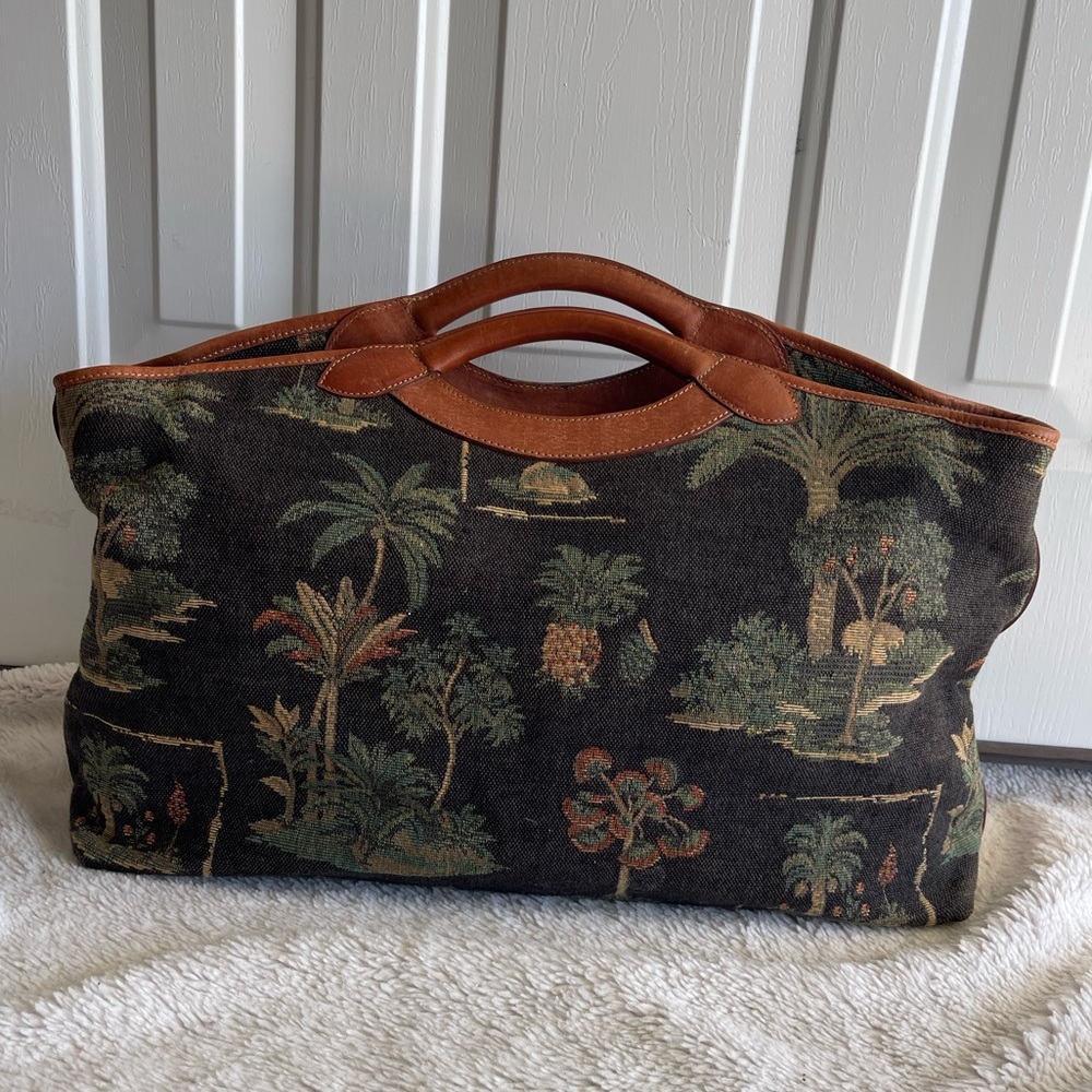 Vintage Tommy Bahama tapestry palm tree travel bag
